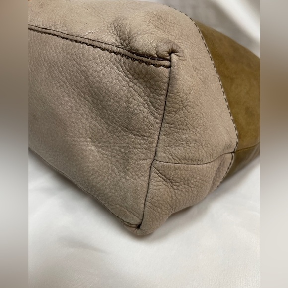 Fossil Tote Large Bag Purse Handbag Pebbled Two-Tone Brown Leather - Picture 7 of 17